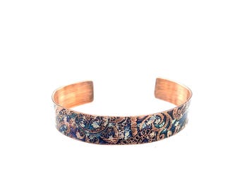 Boho~Handmade Etched Cool Navy Copper Cuff Bracelet