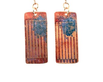 Etched Handmade Patriotic Copper Earrings