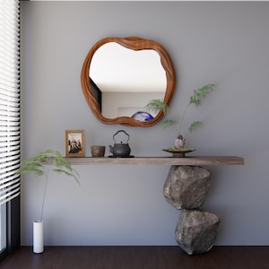 Round Wood Frame Wall Mirror: Modern Minimalist Decor