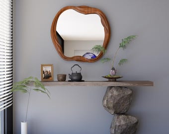 Round Wood Frame Wall Mirror: Modern Minimalist Decor