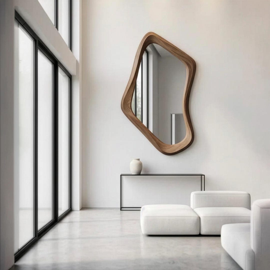 Organic Wavy Wooden Wall Mirror Asymmetrical Modern Mirror Entryway ...