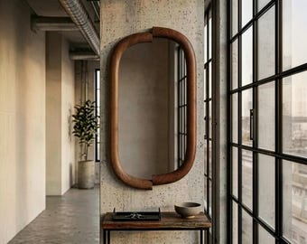 Specchio da parete ovale moderno con cornice in legno, specchio decorativo per soggiorno dal design colorato