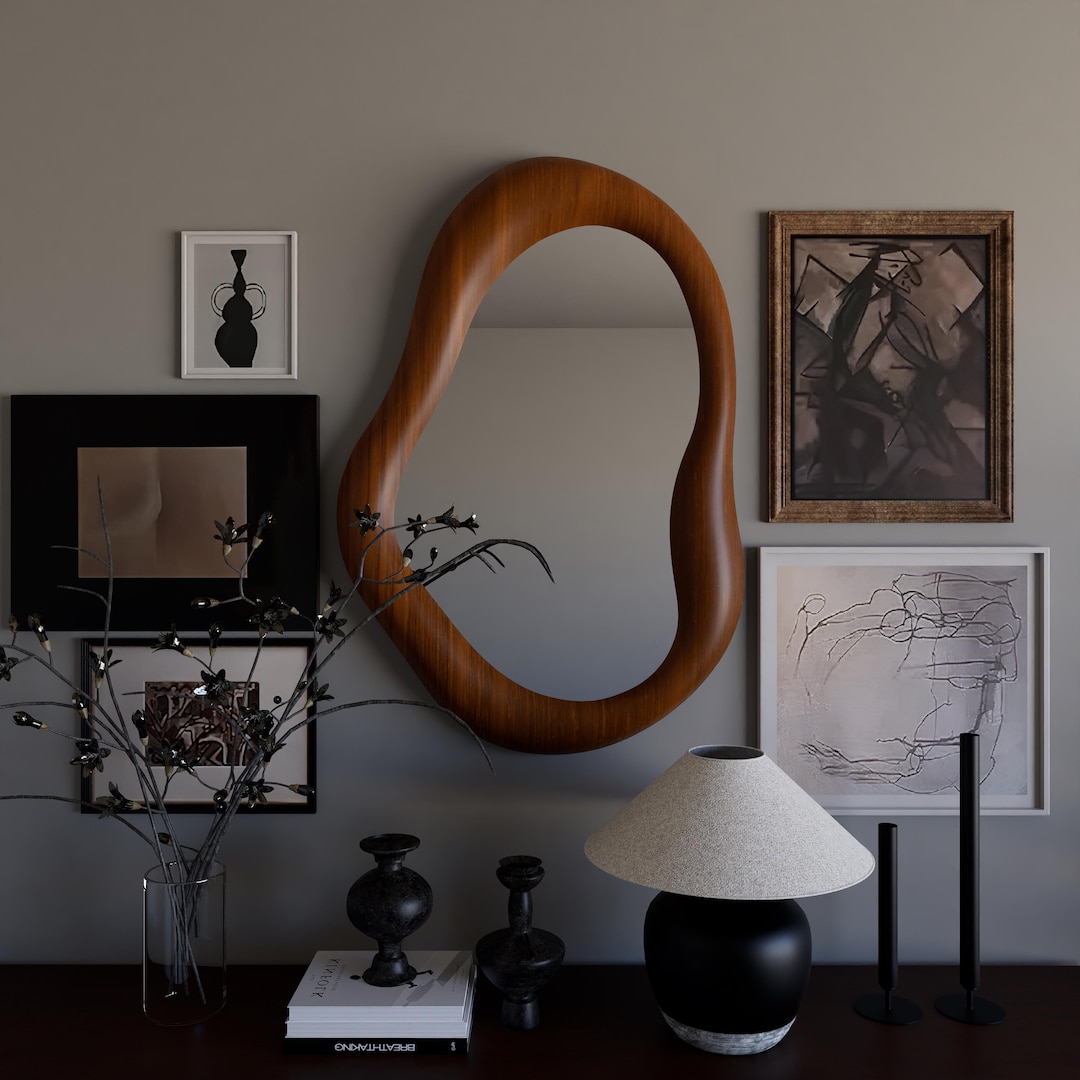 Wavy Asymmetrical Walnut Wall Mirror; Mid Century Modern Decor - Etsy