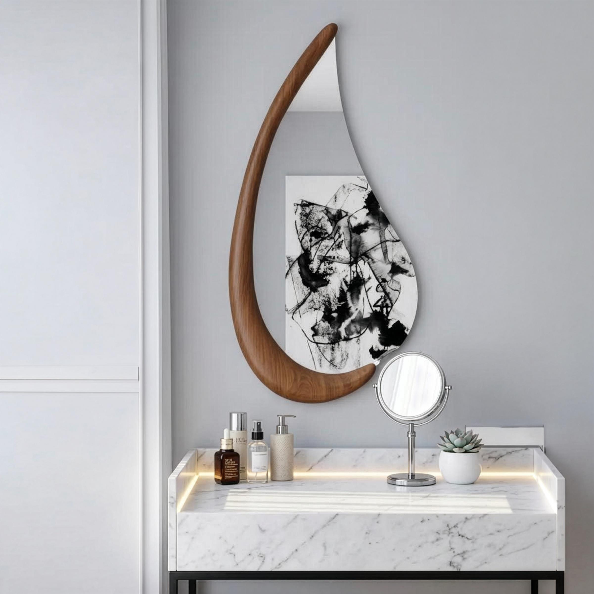 Wavy Walnut Asymmetrical Wall Mirror, Mid Century Modern Decor - Etsy