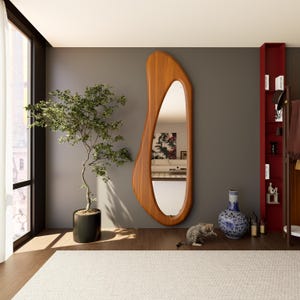 Real Walnut Wood Asymmetrical Mirror: Farmhouse Home Decor