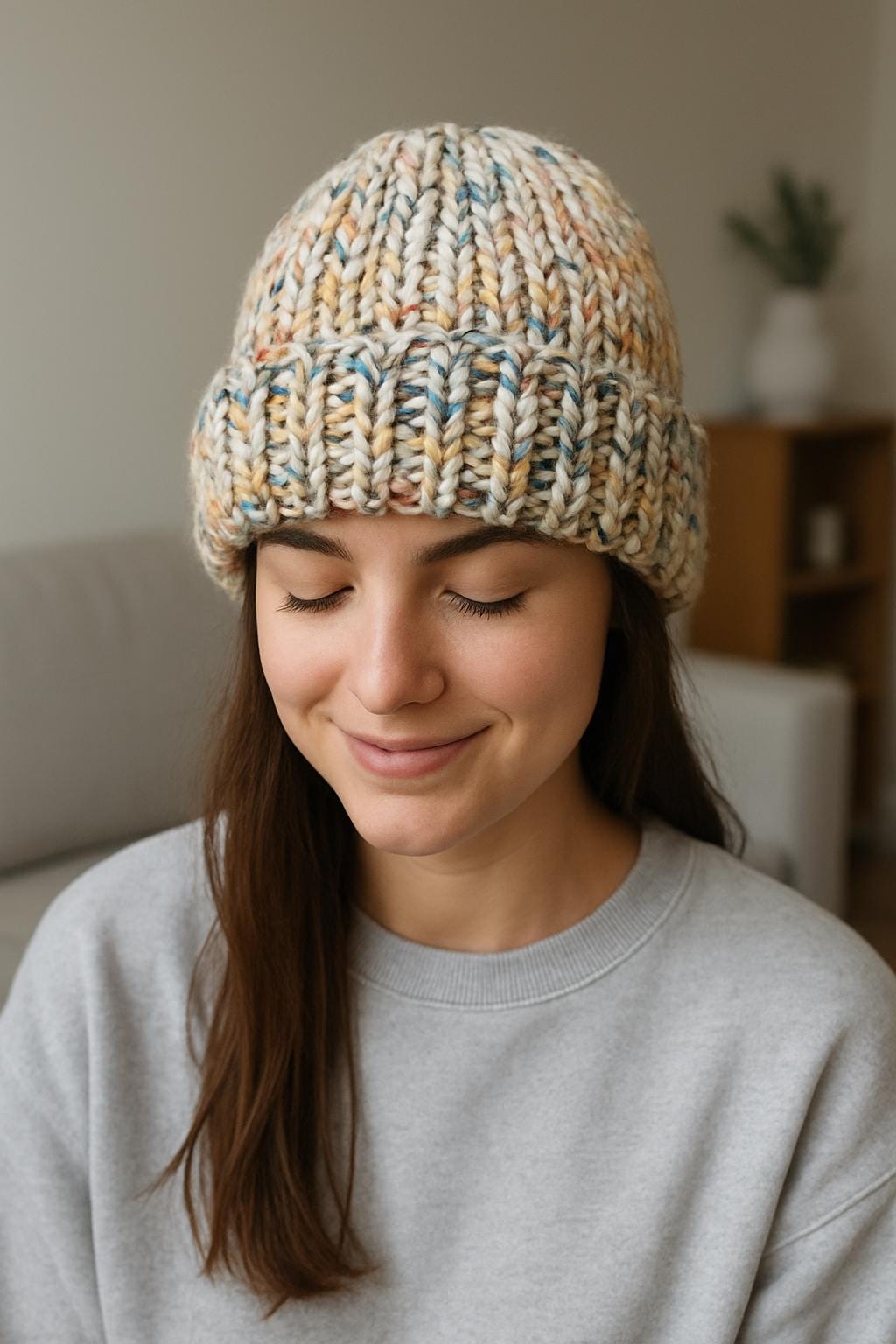 Handmade Chunky Knit Beanie Multicolor Brown Winter Fall Handcrafted Hat Handmade Chunky Wool Crochet Docker Cap, Multicolor Winter  main image 4