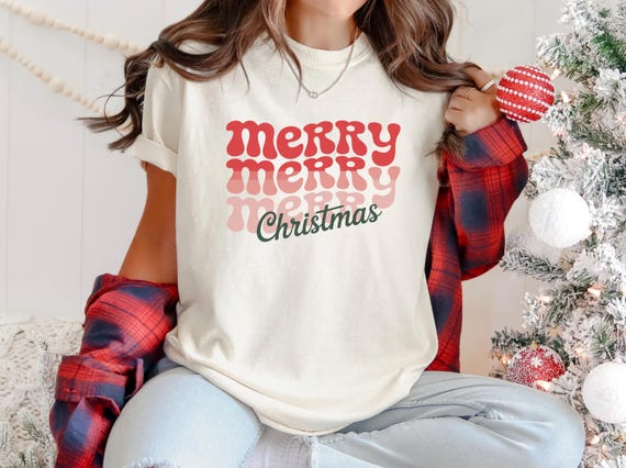Comfort Colors® Merry Christmas Shirt, Retro Holiday Tee, Cute Festive Xmas Top, Vintage Christmas Gift, Cozy Winter Party Shirt