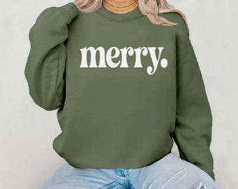 Merry Minimalist Christmas Sweatshirts T-Shirts for Women Men | Neutral Cozy Christmas Sweater | Simple Retro Holiday Shirt Gift