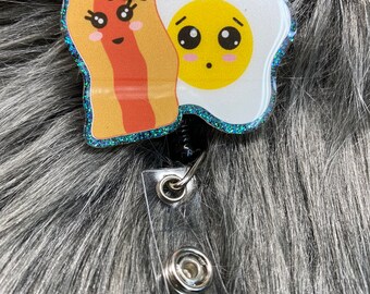kawaii badge nurse badge reel badge reel charms glitter badge reel medical badge holder teacher badge reel Bacon and eggs badge reel