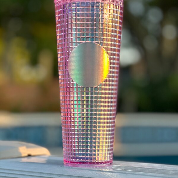 PINK GRID style Studded Starbucks Inspired Venti 24oz tumbler, Venti cold cup, studded tumbler with lid