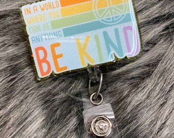 Be Kind Rainbow Badge Reel Personalized Badge Reel, Custom Name Badge Holder for Healthcare Professionals & Office Workers, Glitter Badge Re