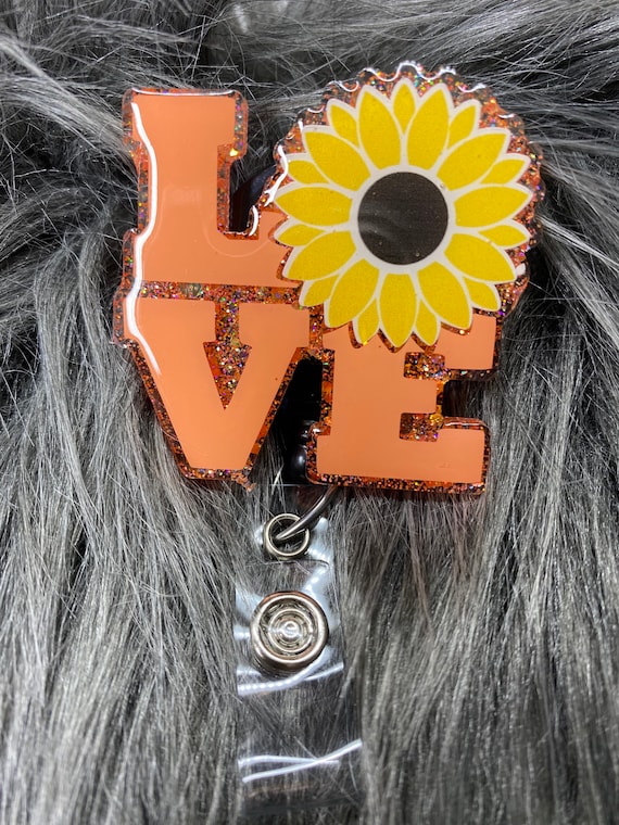 Love Sunflower Fall Themed Retractable Badge Reel, Personalized Badge Reel,  Custom Name Badge Holder for Healthcare Professionals and Office 