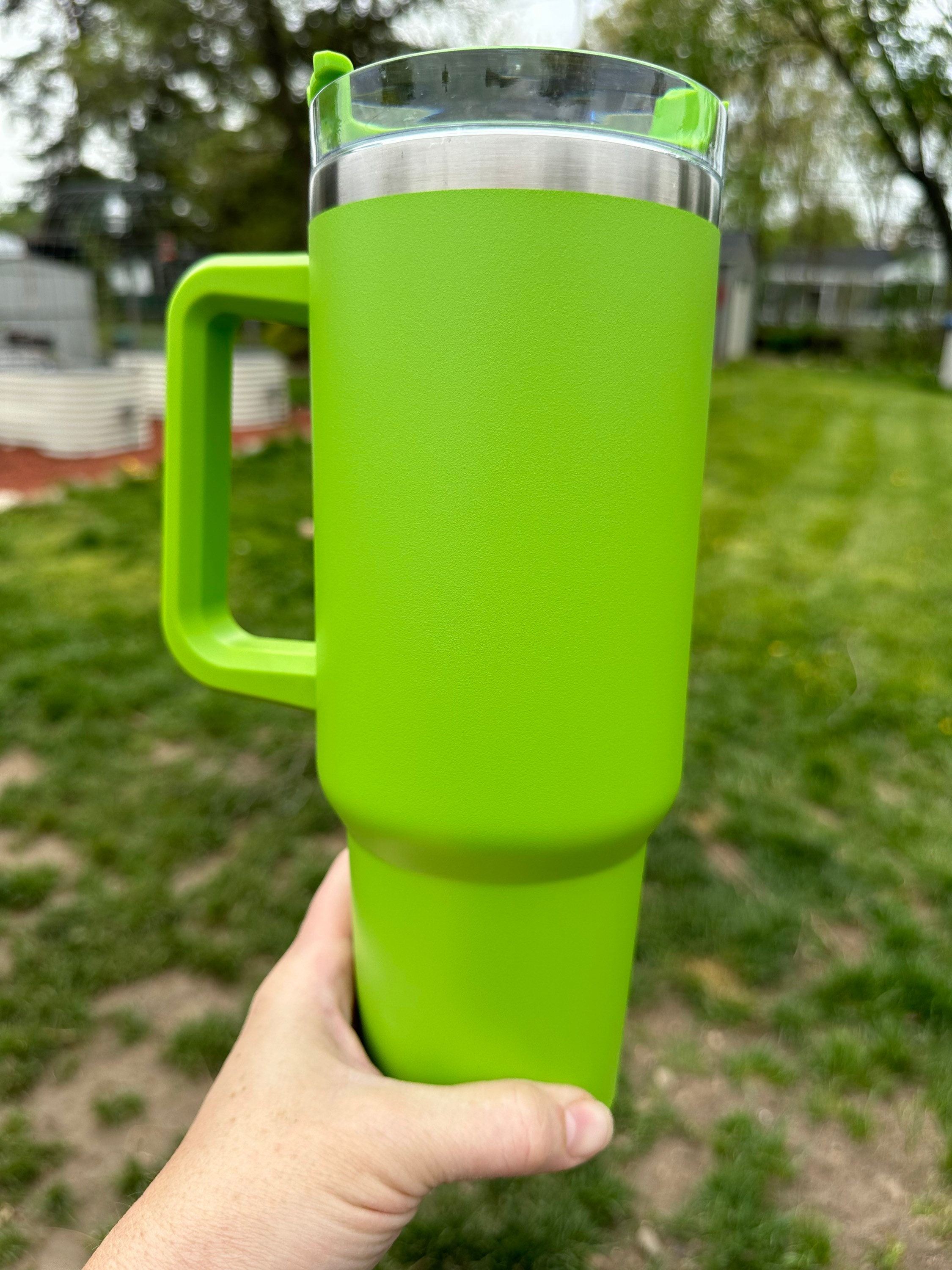 Neon Green 40oz Double Walled Tumbler Stainless Steel With Lid and Straw,  Tumbler Cup With Handle, Tumbler With Straw, Stanley 40oz Tumbler 