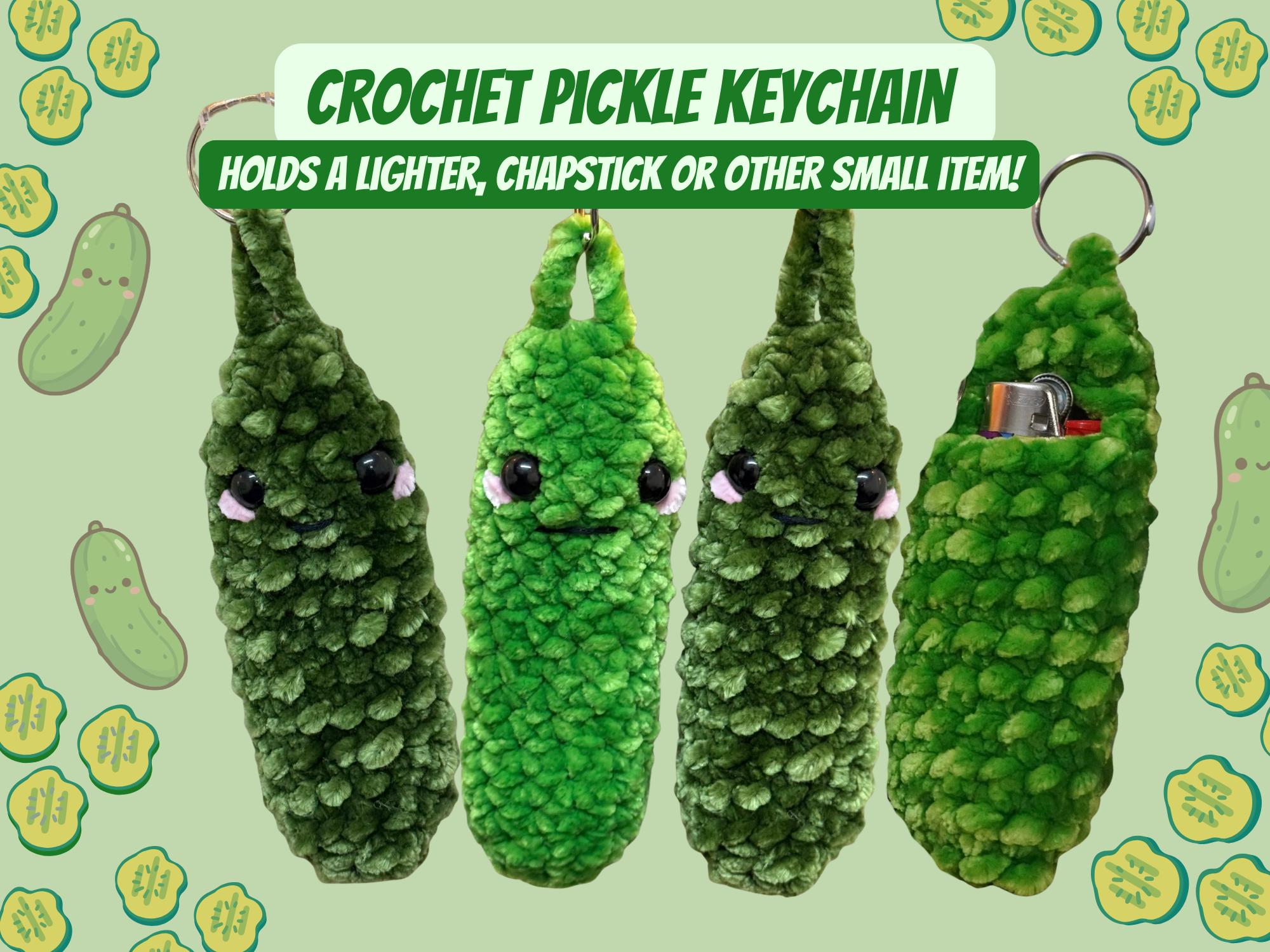 Crochet Pickle Keychain: Plush Lighter/chapstick Holder - Funny