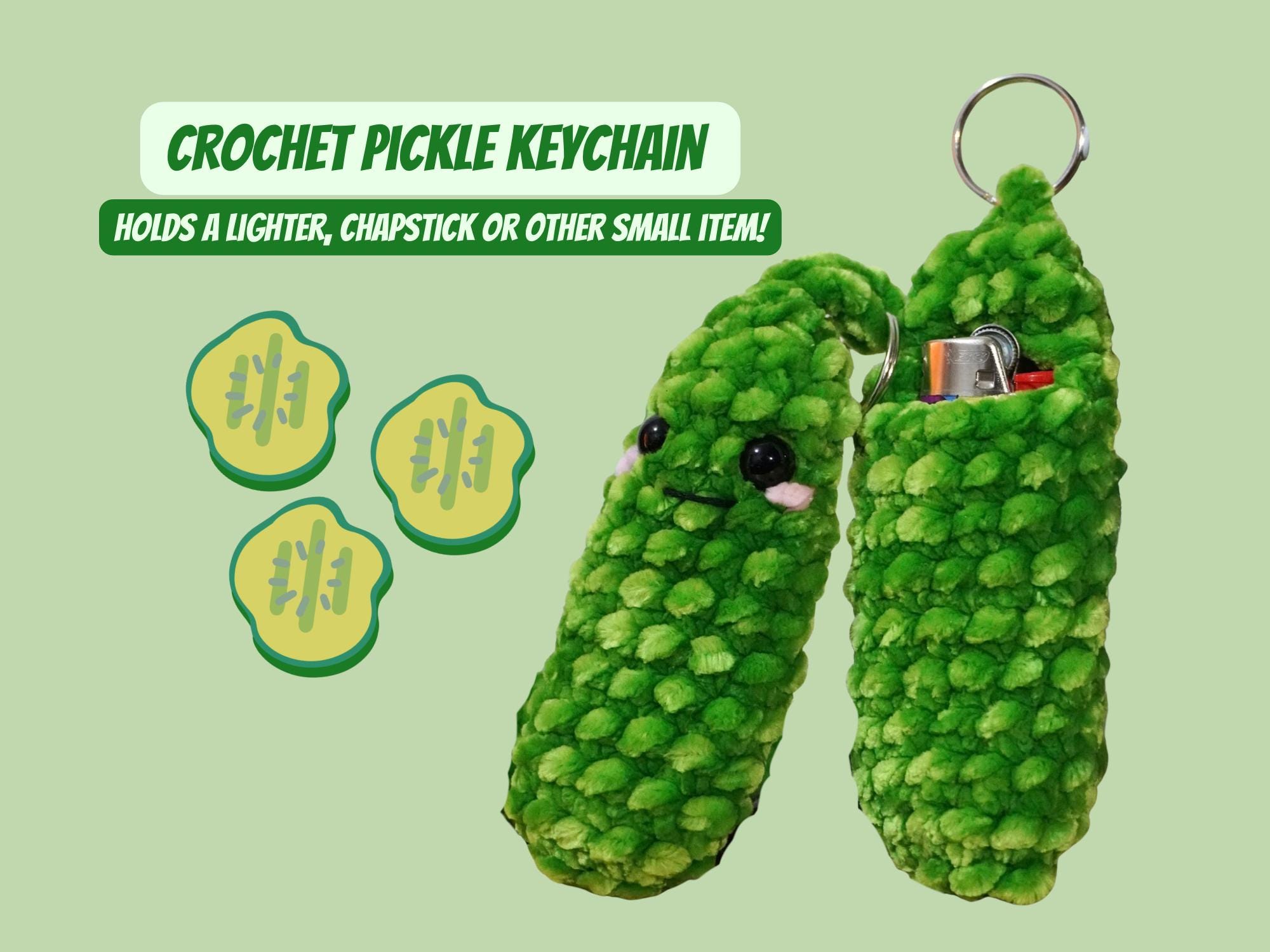 Crochet Pickle Keychain: Plush Lighter/chapstick Holder - Funny