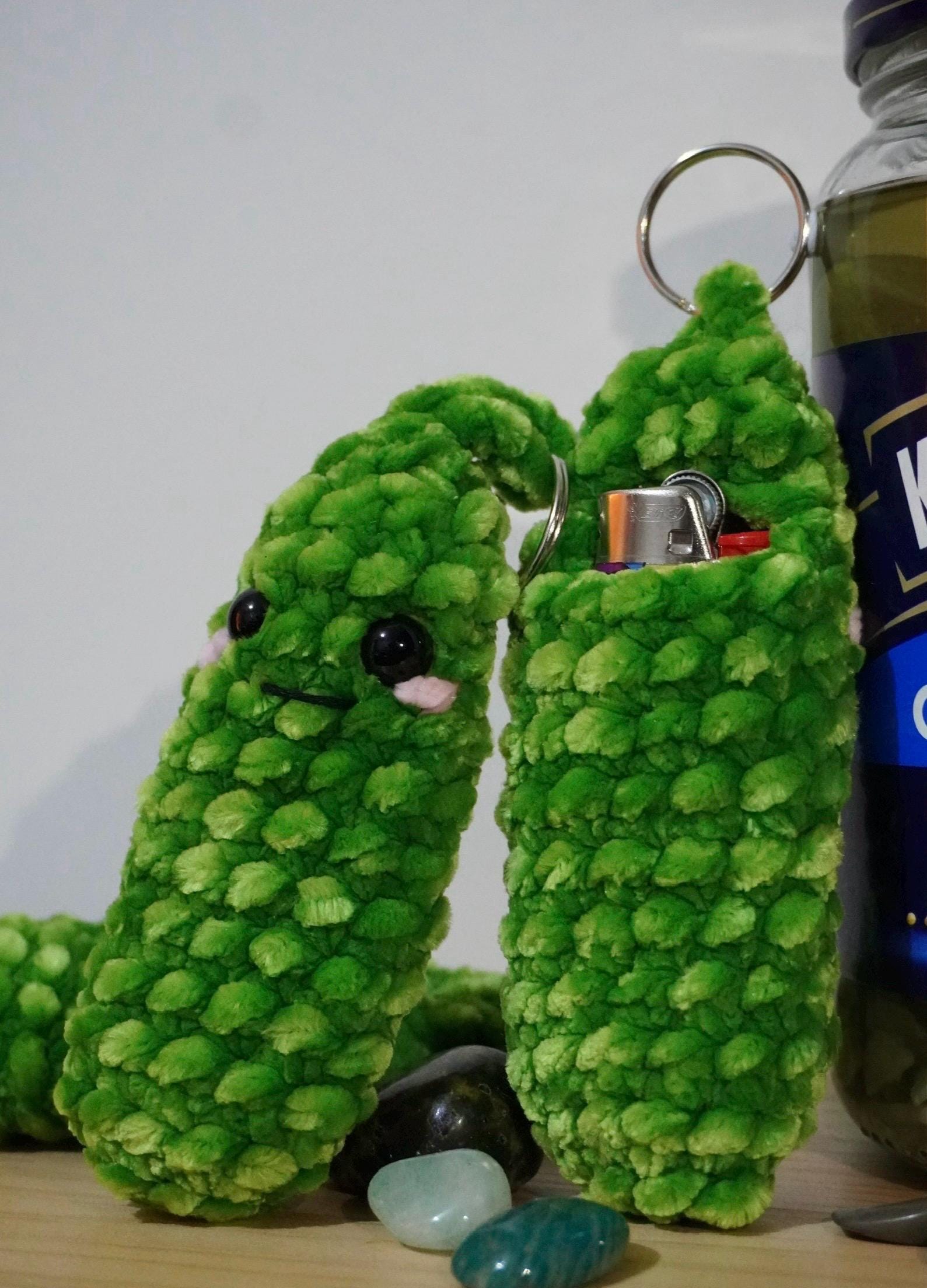 Crochet Pickle Keychain: Plush Lighter/chapstick Holder - Funny