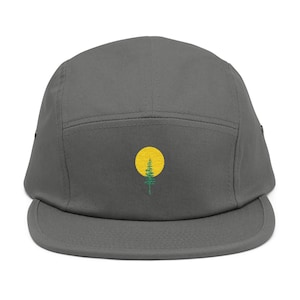 5 Panel Cap-Sun and Tree Design-Embroidered-Casual Hat-Vintage Style Cap-Yupoong Hats-Outdoor Gear-Gift for Nature Lovers-FREE SHIPPING