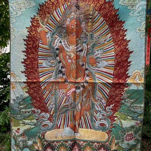 Tibetan Bodhisattva Thangka Tapestry Meditatio ,Buddhist scriptures Thangka Painting,Vintage Wall hanging Buddist Art for Meditation Yoga