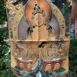 Vintage Buddhist scriptures Thangka Painting, Wall hanging Buddist Art for Meditation Yoga Bodhisattva Thangka Tapestry Meditatio Tibetan