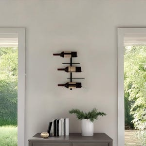Flow 5-Bottle Wall-Mounted Wine Rack – Modern Metal Wine Rack | Minimalist Black Wine Holder (14" wide)