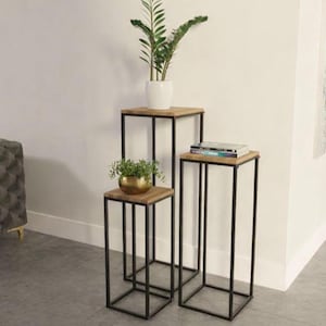 Ensemble de tables gigognes en chêne massif - Tables d'appoint modernes en bois et métal - Table basse minimaliste