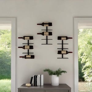 Wall Mounted Wine Rack – Modern Metal Wine Bottle Holder – 5 to 20 Bottle Capacity – Minimalist Vertical Wine Wall Display