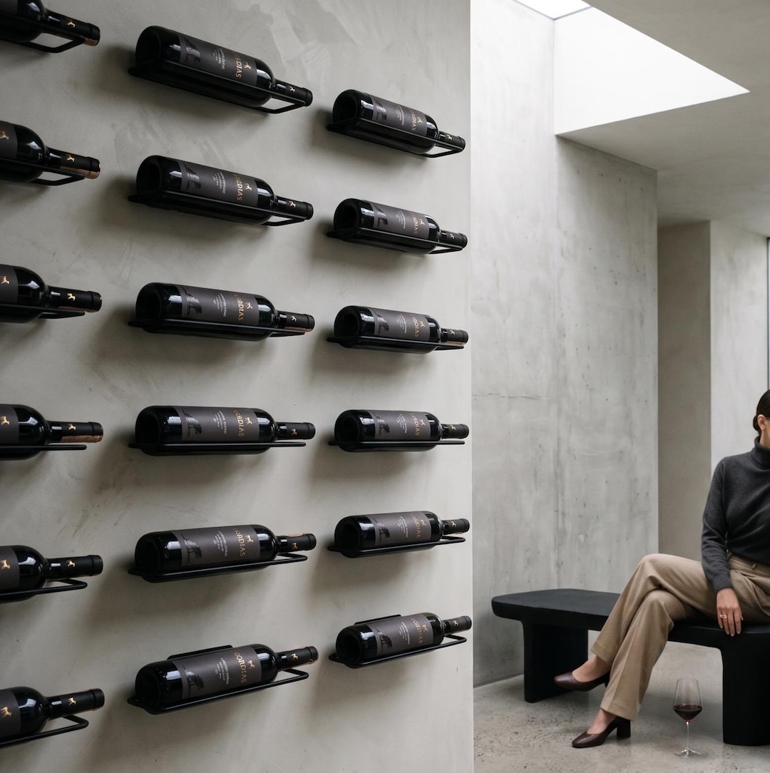 Modular Metal Wine Rack, Wall Mounted Minimalist Bottle Holder, Powder ...