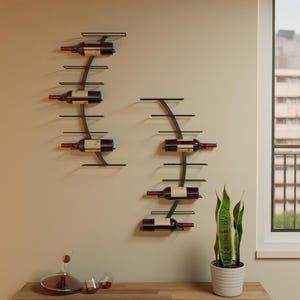 Wall Mounted Wine Rack – Modern Minimalist Metal Wine Bottle Holder | Curved Design