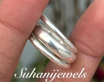 Stackable Band Rings, Handmade Sterling Silver Dome Ring Set Jewelry