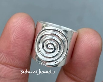 Handmade Sterling Silver Spiral Ring | Wide Band Boho Statement