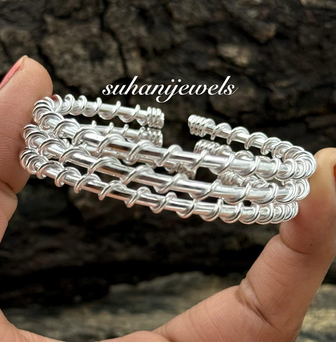 Wire Bangle Types Sterling Silver Twisted Wire Bangle Set, Adjustable Open Bangles - Etsy