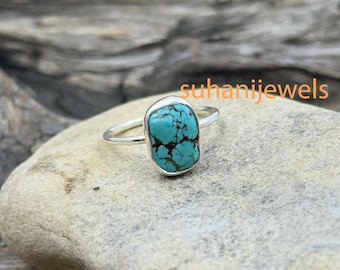 Handmade Raw Turquoise 925 Sterling Silver Ring, Boho Minimalist Ring