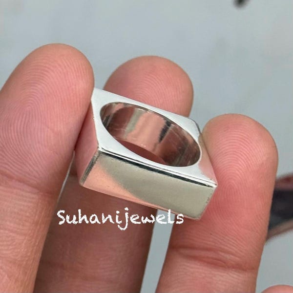 Chunky Geometric Sterling Silver Ring | Handmade Minimalist Square Statement Ring | Bold Modern Jewelry
