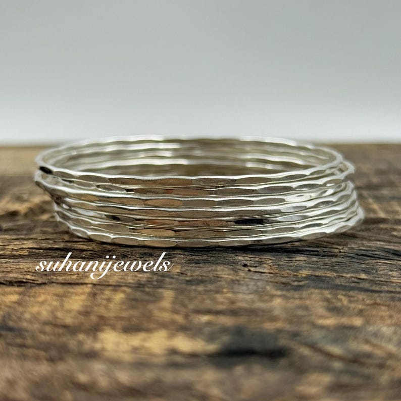 Sterling Silver Hammered Bangle Set | Minimalist Boho Stacking Bangles ...