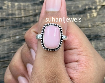 Handmade Pink Opal Sterling Silver Statement Ring