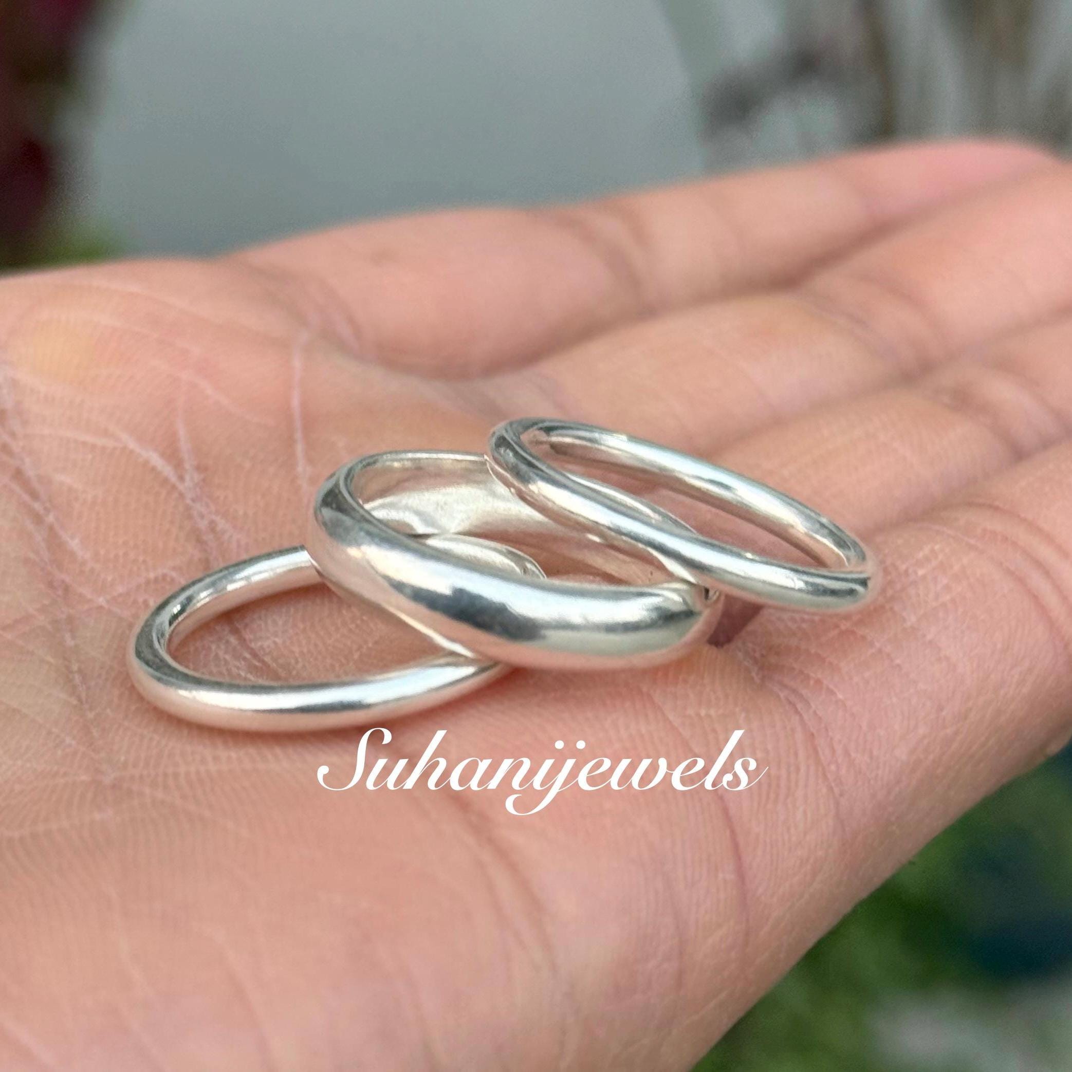 Stackable Band Rings, Handmade Sterling Silver Dome Ring Set Jewelry - Etsy