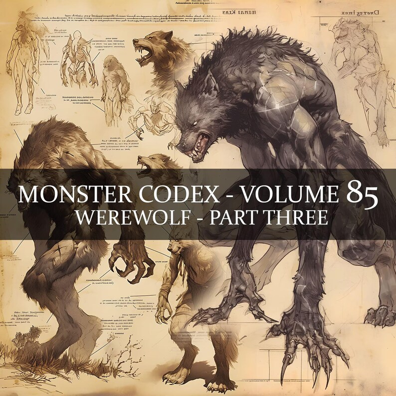 Werewolf Monster Codex Vol 85 | 37 Page Fantasy Art PNG Bestiary ...