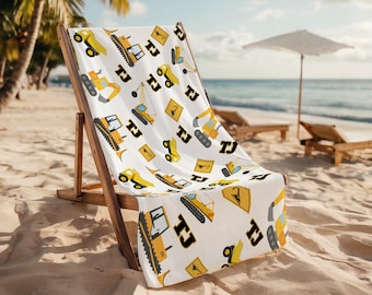 Construction Beach Towel Dump Truck Excavator Bulldozer Bath Cotton Backing Fast Drying Kids Gift Theme Yellow Digger Machine Pattern Boy