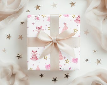 Pink Christmas Wrapping Paper: Santa & Snowman Design