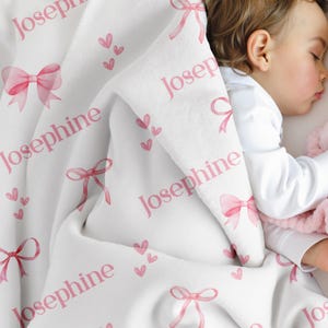 Personalized Pink Bow Blanket, Custom Velveteen Throw with Name, Cozy Nursery Decor, Baby Shower Gift, Plush Blanket for Girls image 3