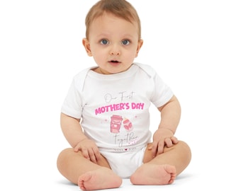 Eerste Moederdag samen Onsie | Roze en witte bijpassende outfits voor moeder en baby | Onsie met aangepaste naam