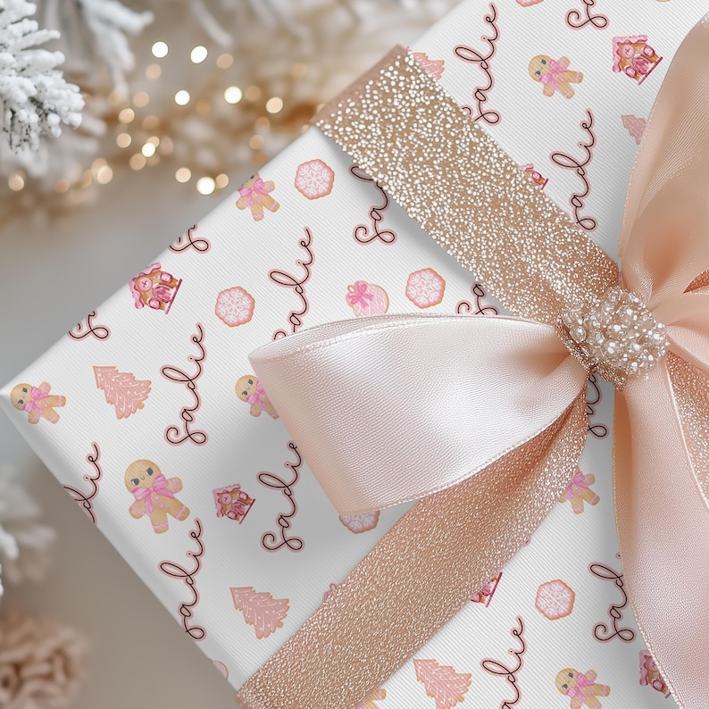 Personalized Christmas Paper Holiday Wrapping Custom Gingerbread Design Wrap Birthday Present Name Packaging Unique Gift Decoration Festive Pattern Special Present Covering Quality Printing Roll Custom Name Feature Child Holiday Memory