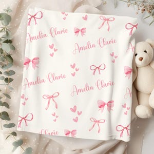 Personalized Pink Bow Blanket, Custom Velveteen Throw with Name, Cozy Nursery Decor, Baby Shower Gift, Plush Blanket for Girls image 7