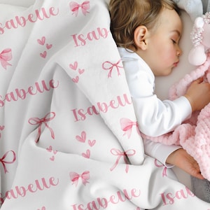Personalisierte rosa Schleifen-Decke, individueller Name Swaddle, Monogramm Säugling Neugeborenes Krankenhaus Dekor, Kokette Mädchen Kinderzimmer Dekor, Babypartygeschenk