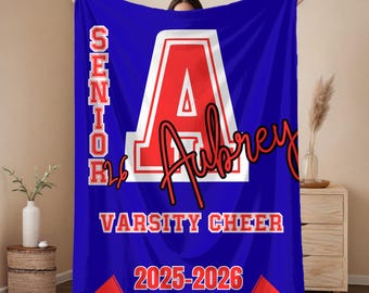 Custom Cheer Blanket with Name: Soft Velveteen Throw for Senior or Team Gift