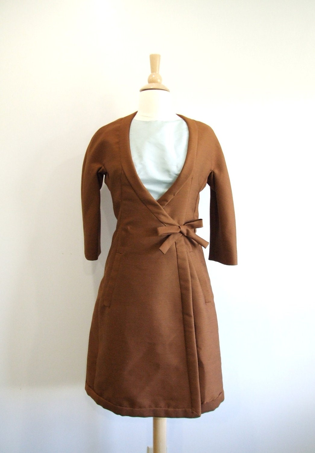 1960s Wrap Dress Vintage 60s Brown Coat Dress S / M Etsy