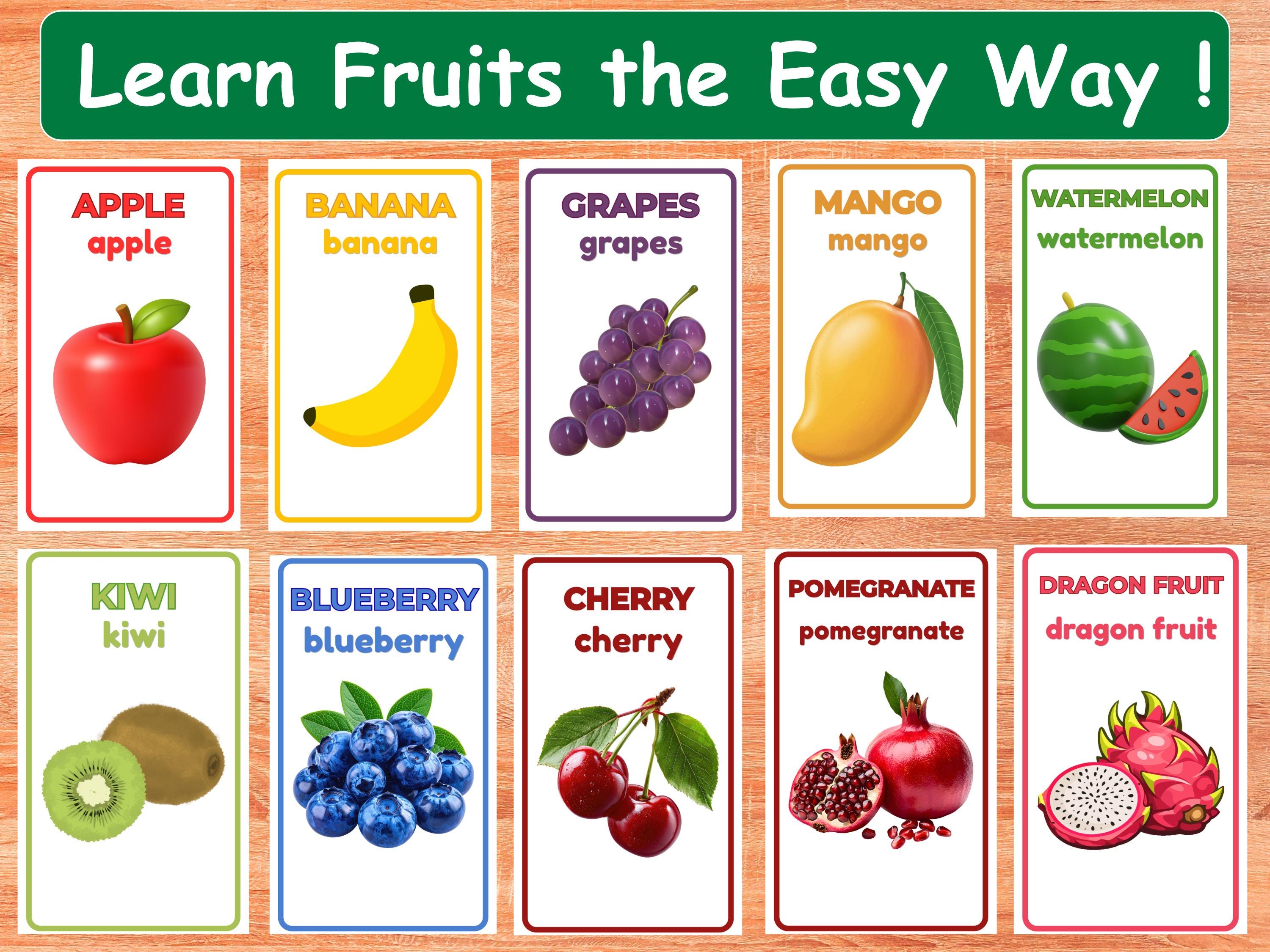 Fruit Flash Cards for Kids Printable, Toddler Preschool Learning ...