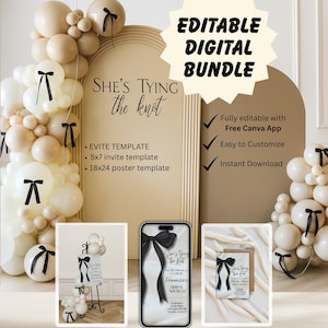 Minimalist Bridal Shower Invitation & Welcome Sign: Black Bow Design (Digital Download)