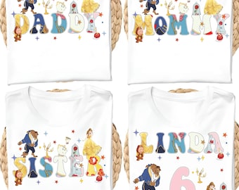 Camiseta personalizada de viaje familiar de La Bella y la Bestia, camiseta de Bella