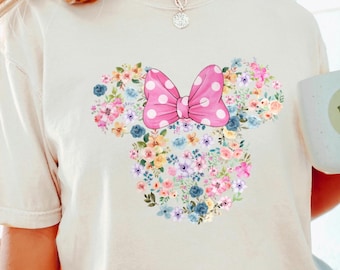 Camiseta de Mickey y Minnie con flores de Disney, colores cómodos, festival de jardines de Disney, cabeza de Mickey y Minnie, flores de Disney